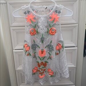 Vintage boho embroidered free people tank top